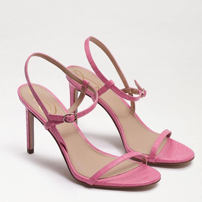 Sam Edelman Doran Strappy Heeled Sandal-Pink Confetti Croco - Click Image to Close