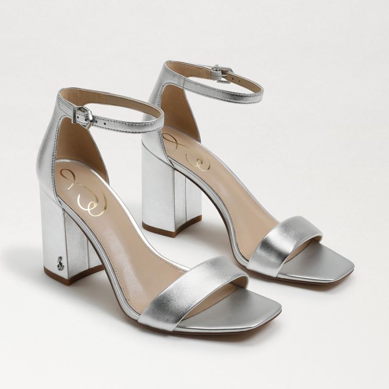 Sam Edelman Daniella Block Heel Sandal-Silver Metallic Leather