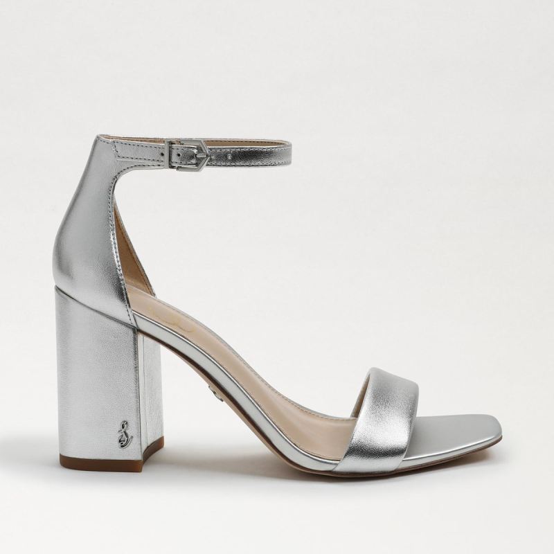 Sam Edelman Daniella Block Heel Sandal-Silver Metallic Leather