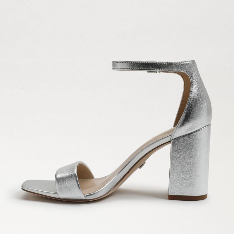 Sam Edelman Daniella Block Heel Sandal-Silver Metallic Leather