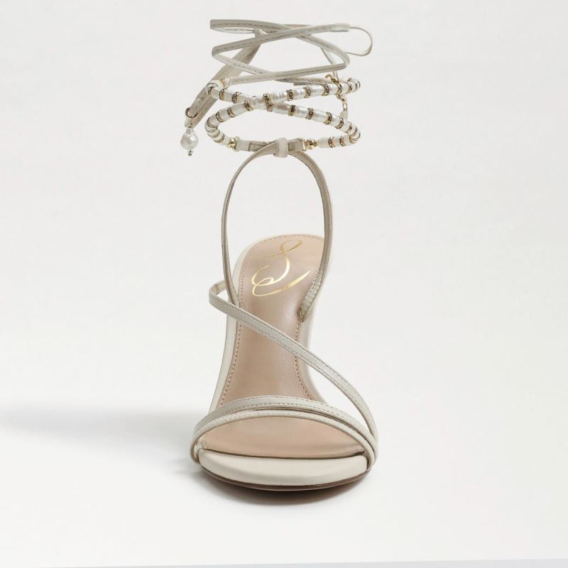 Sam Edelman Scarlette Beaded Ankle Strap Stiletto-Ivory Leather