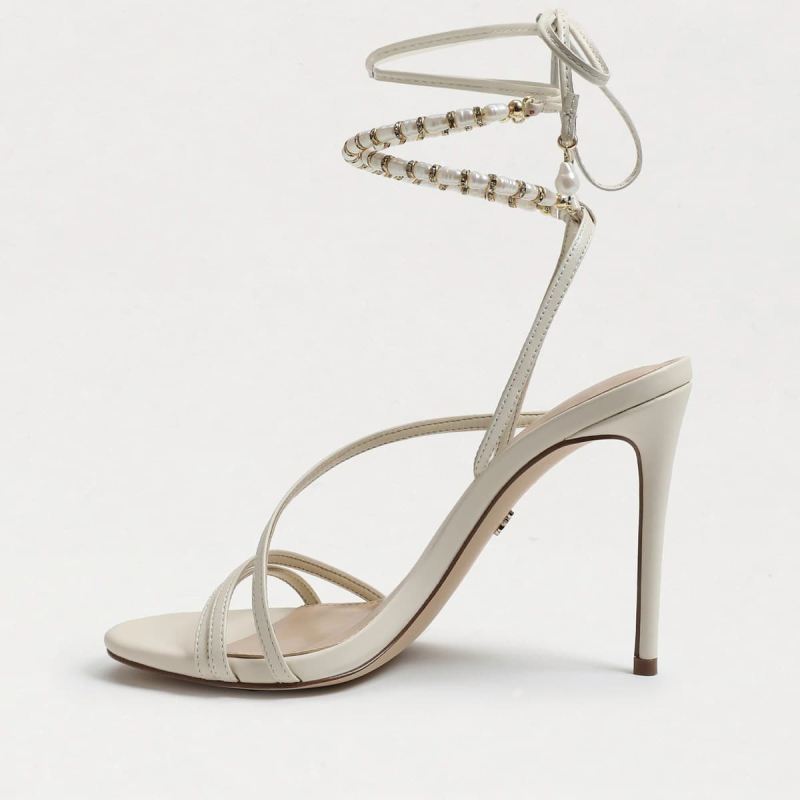 Sam Edelman Scarlette Beaded Ankle Strap Stiletto-Ivory Leather