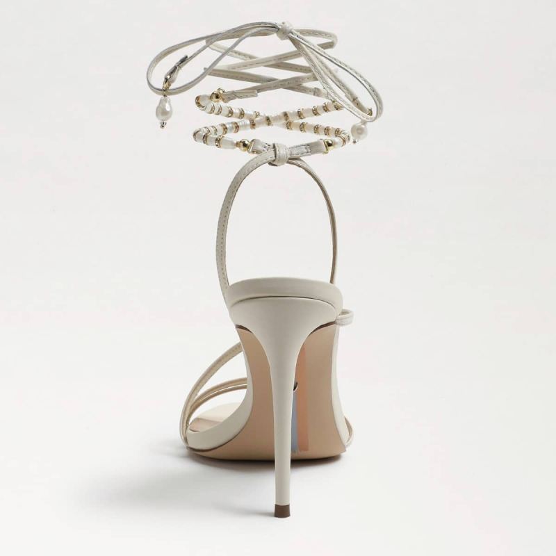 Sam Edelman Scarlette Beaded Ankle Strap Stiletto-Ivory Leather