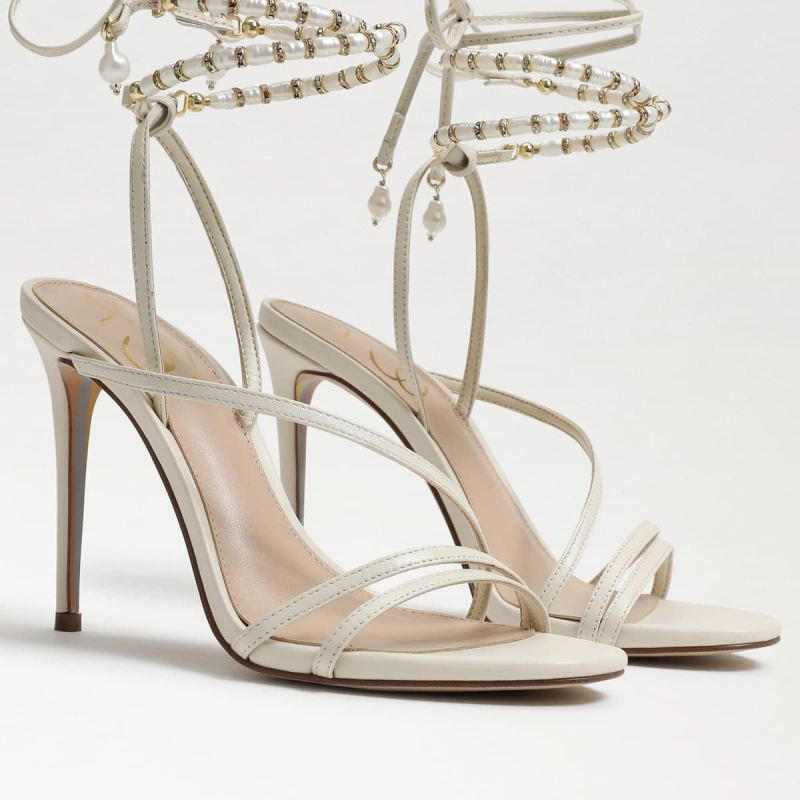 Sam Edelman Scarlette Beaded Ankle Strap Stiletto-Ivory Leather