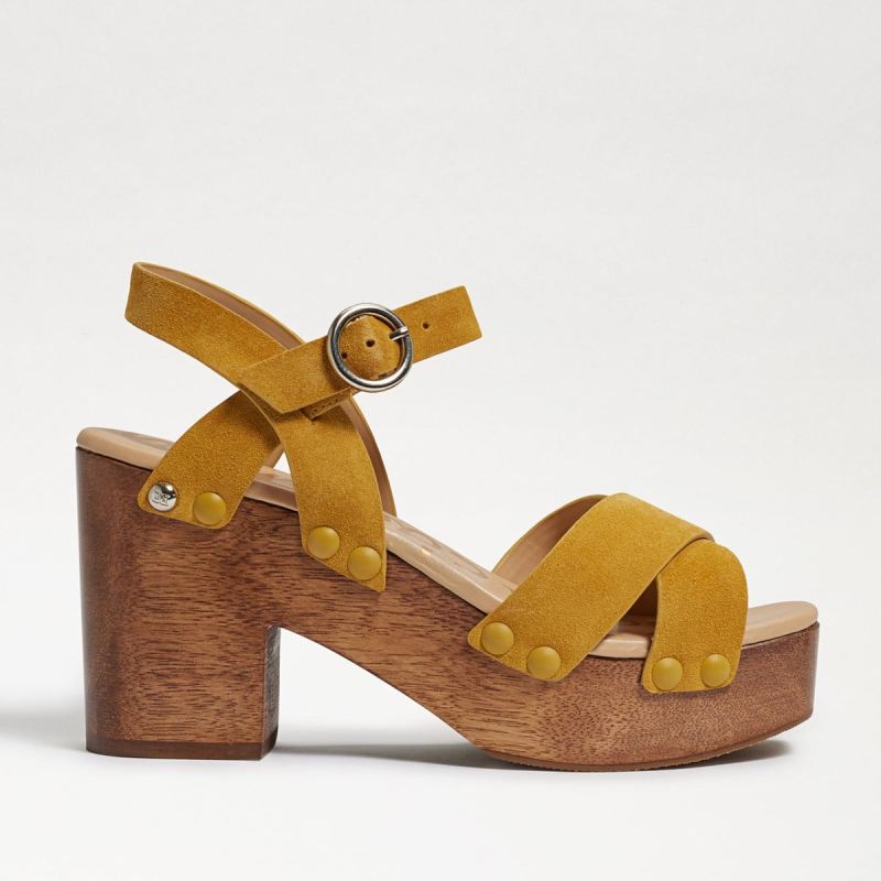 Sam Edelman Josefine Platform Heeled Sandal-Mustard Yellow Suede