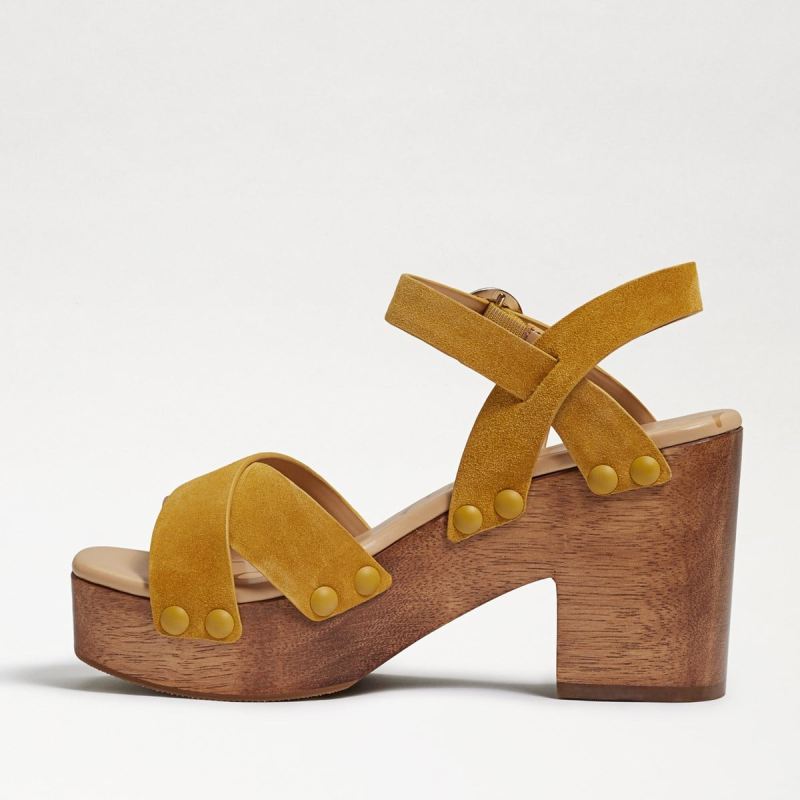 Sam Edelman Josefine Platform Heeled Sandal-Mustard Yellow Suede