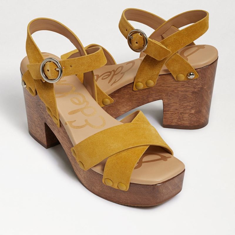 Sam Edelman Josefine Platform Heeled Sandal-Mustard Yellow Suede