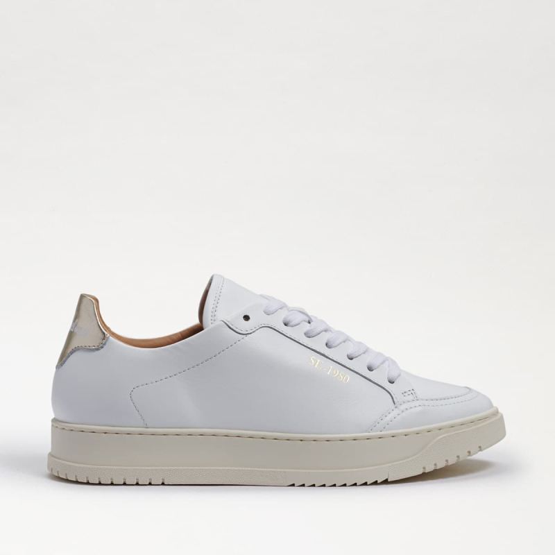 Sam Edelman Ellis Lace Up Sneaker-White/Gold Leather