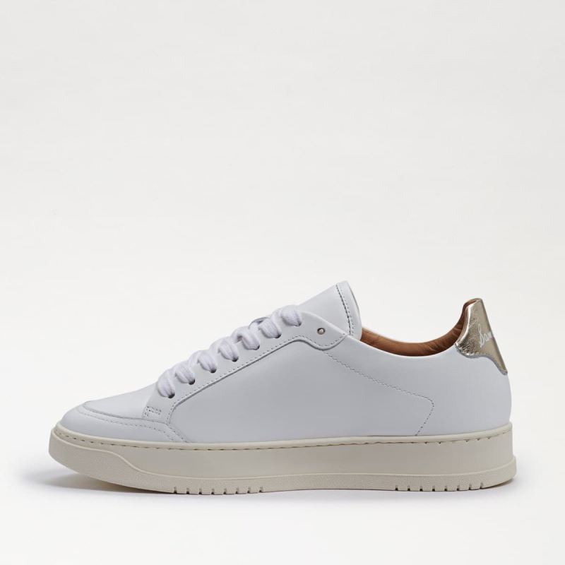 Sam Edelman Ellis Lace Up Sneaker-White/Gold Leather