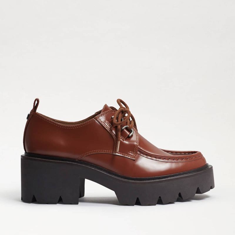 Sam Edelman Monna Lace up Lug Sole Loafer-Dark Mocha Leather