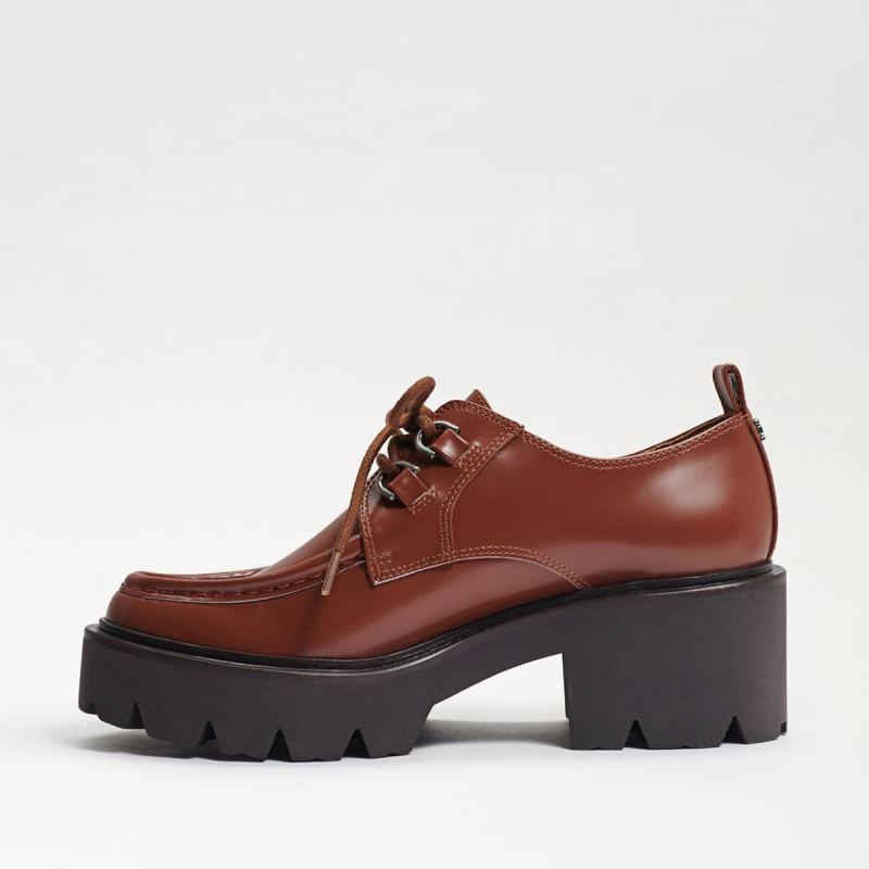 Sam Edelman Monna Lace up Lug Sole Loafer-Dark Mocha Leather