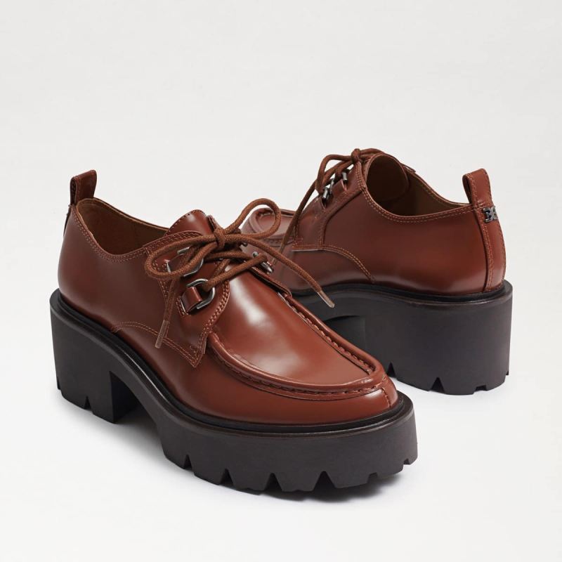 Sam Edelman Monna Lace up Lug Sole Loafer-Dark Mocha Leather