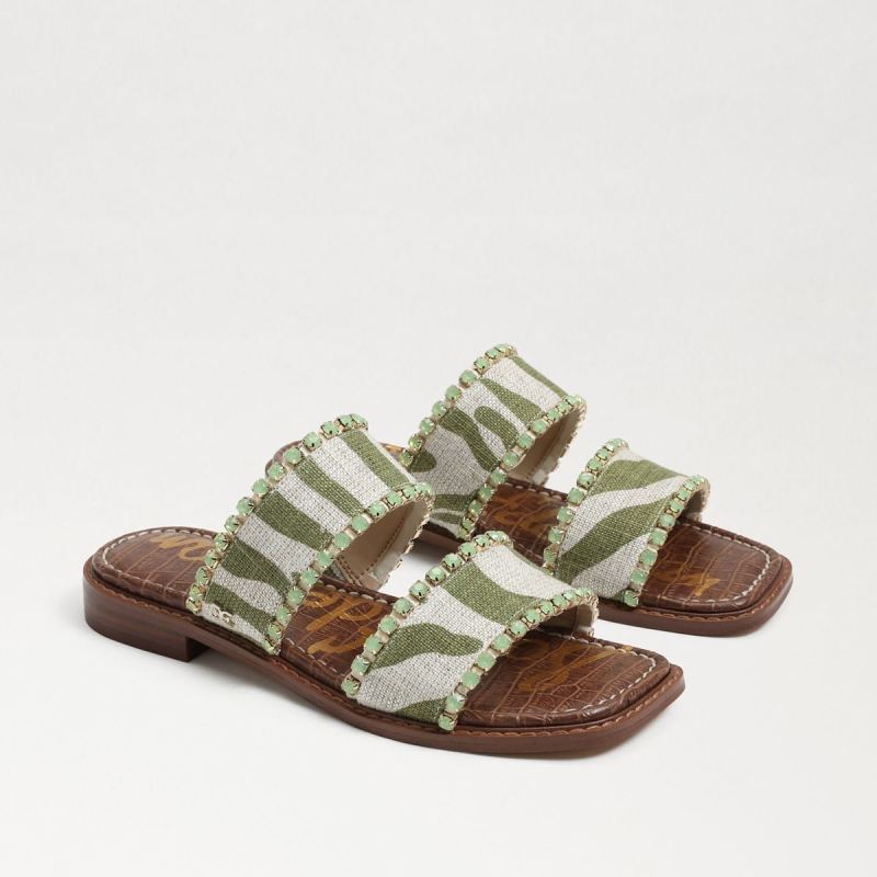 Sam Edelman Hopie Slide Sandal-Fern/Natural Zebra Linen - Click Image to Close