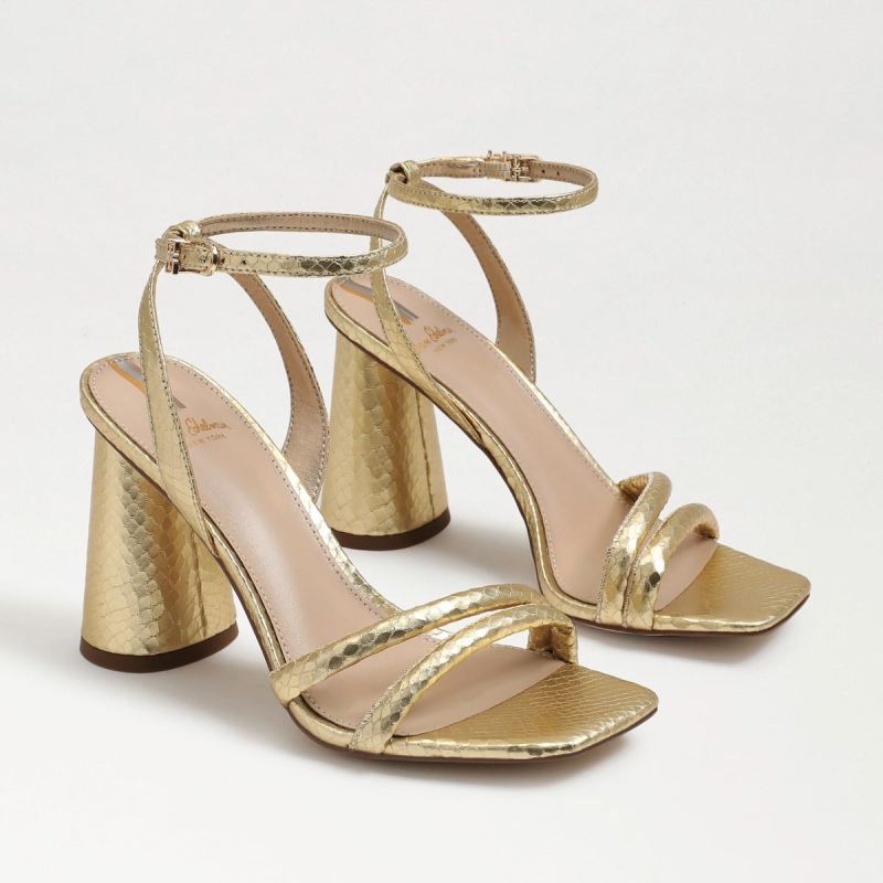 Sam Edelman Kia Block Heel Sandal-Gold Boa Leather