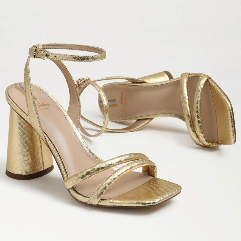 Sam Edelman Kia Block Heel Sandal-Gold Boa Leather
