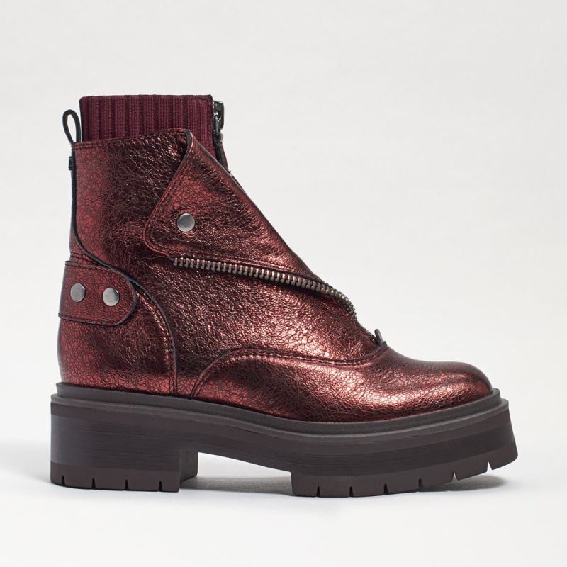 Sam Edelman Linds Zipper Chelsea Boot-Bordeaux Distressed Leathe
