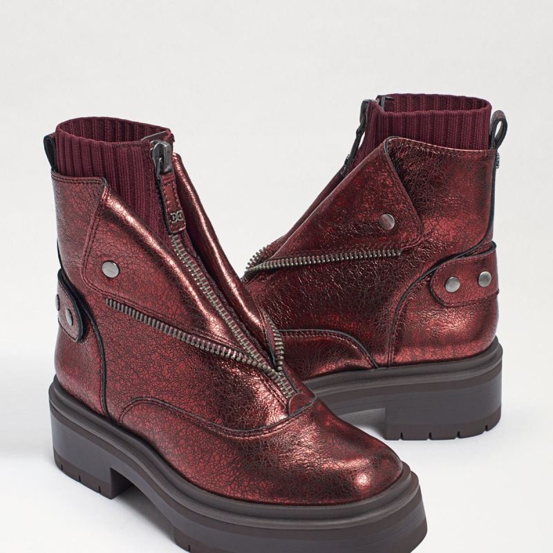 Sam Edelman Linds Zipper Chelsea Boot-Bordeaux Distressed Leathe