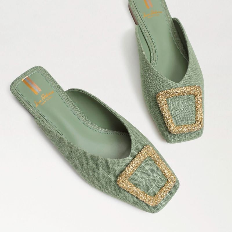 Sam Edelman Lavina Buckle Mule-Soft Jade Linen