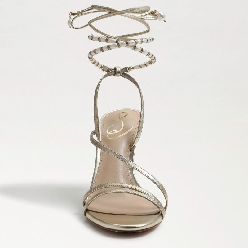 Sam Edelman Scarlette Beaded Ankle Strap Stiletto-Gold Leather