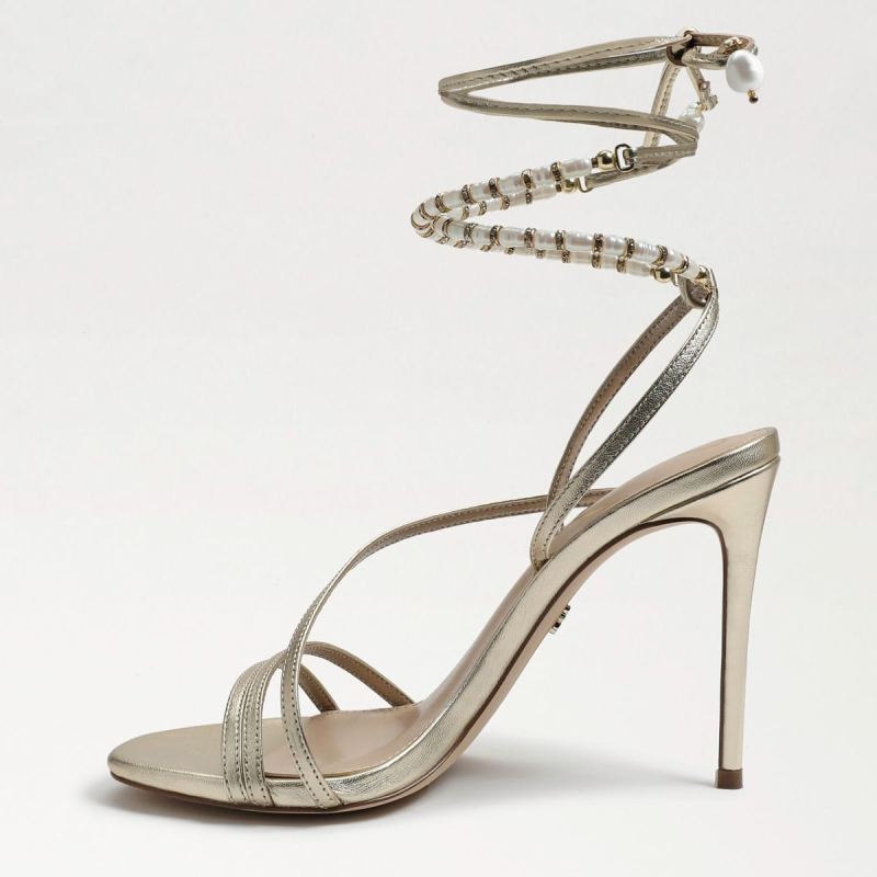 Sam Edelman Scarlette Beaded Ankle Strap Stiletto-Gold Leather