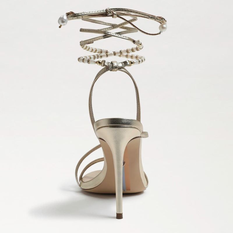 Sam Edelman Scarlette Beaded Ankle Strap Stiletto-Gold Leather