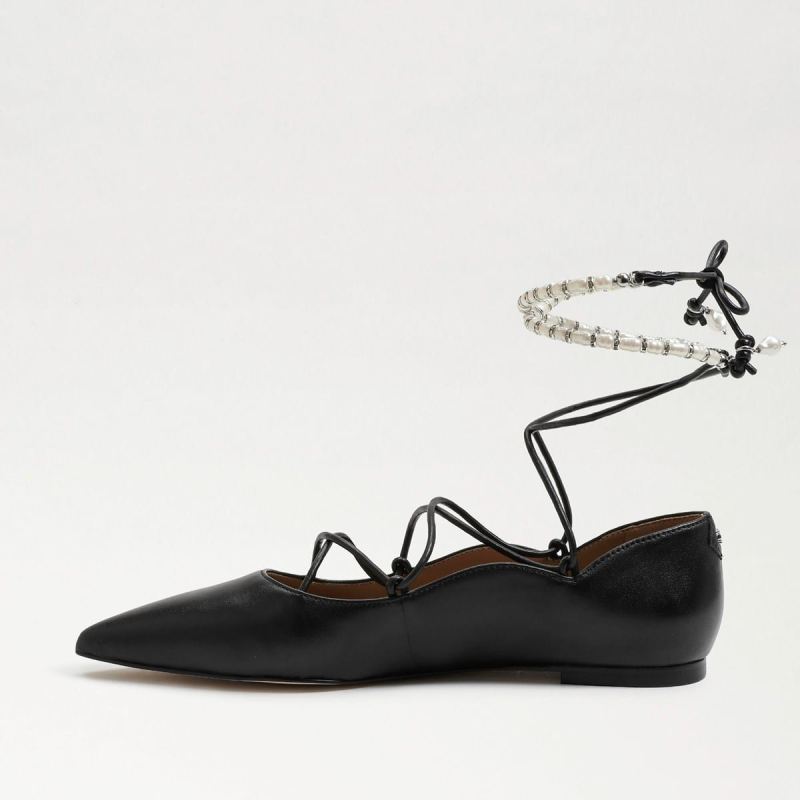 Sam Edelman Winslet Lace Up Pointed Toe Flat-Black Leather