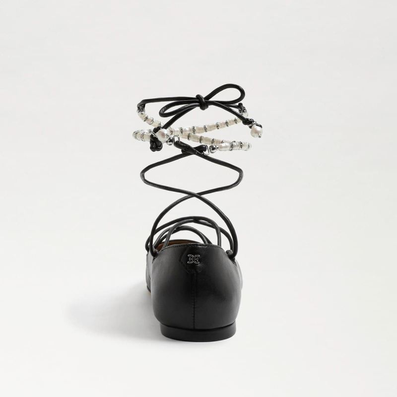 Sam Edelman Winslet Lace Up Pointed Toe Flat-Black Leather