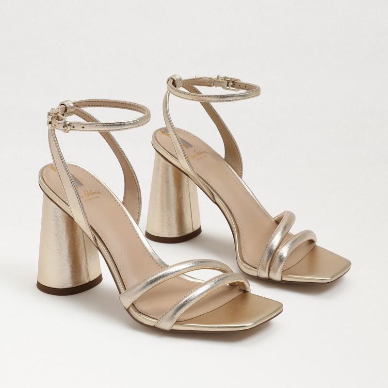 Sam Edelman Kia Block Heel Sandal-Gold Leaf Leather