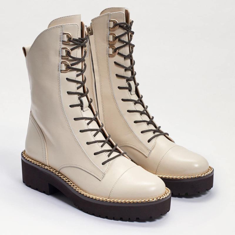 Sam Edelman Lenley Combat Boot-Modern Ivory Leather - Click Image to Close