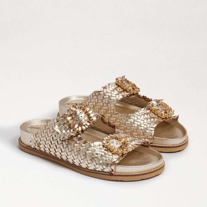 Sam Edelman Oaklyn Embezzled Slide Sandal-Gold Leaf - Click Image to Close