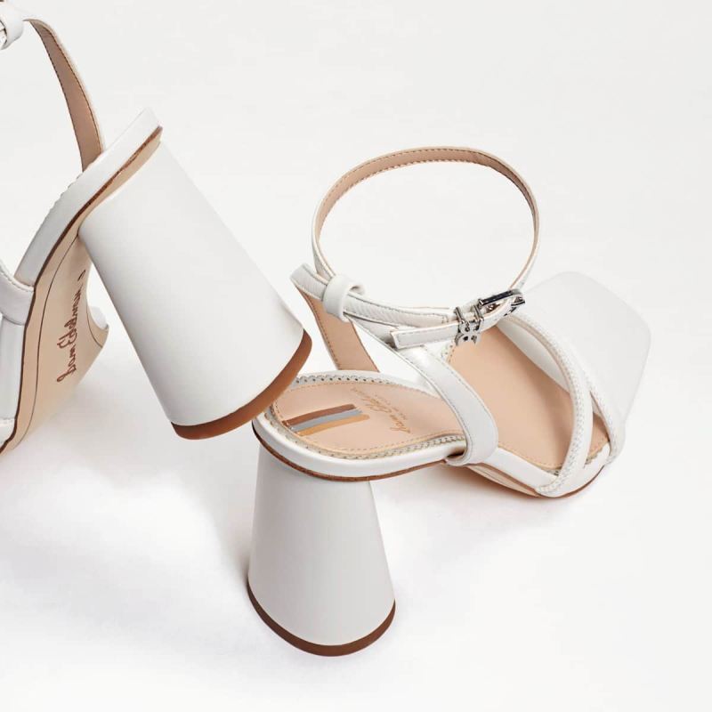 Sam Edelman Kia Block Heel Sandal-Bright White Leather