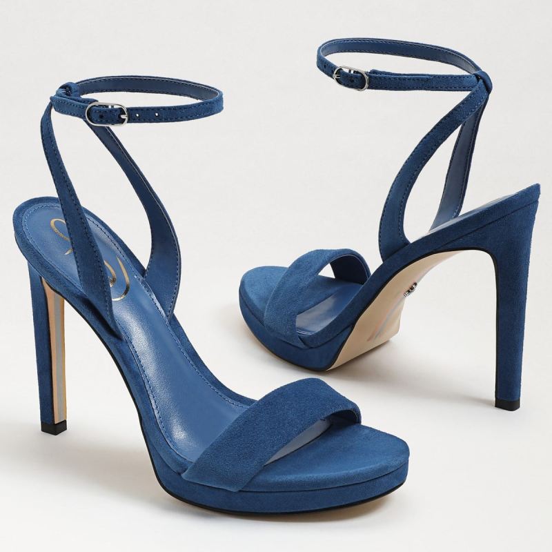 Sam Edelman Jade Ankle Strap Heel-Caspian Blue Suede