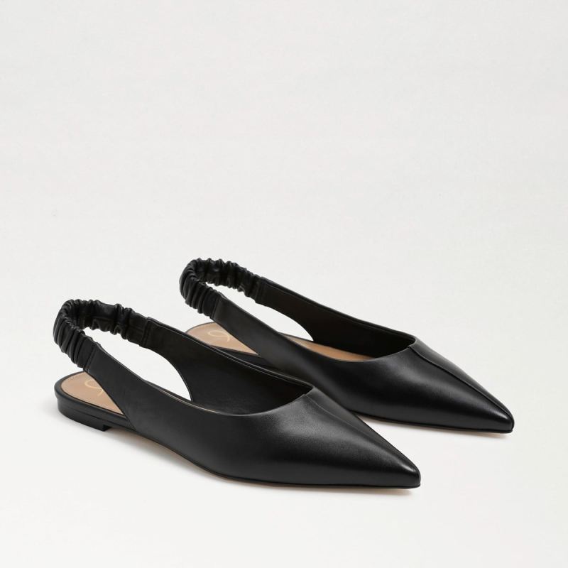 Sam Edelman Whitney Pointed Toe Slingback Flat-Black Leather - Click Image to Close