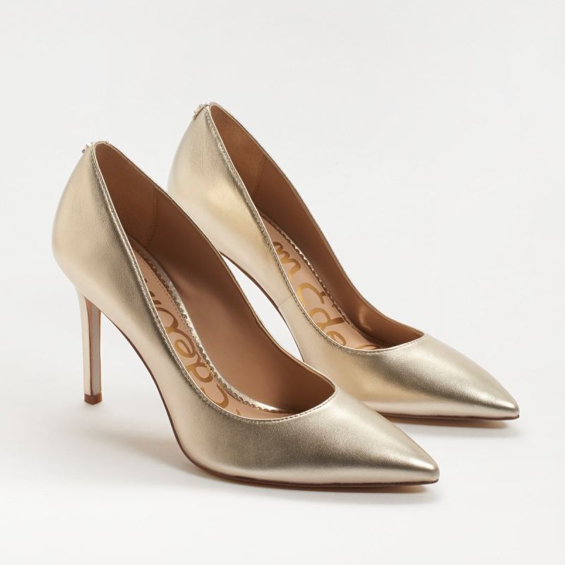 Sam Edelman Hazel Pointed Toe Heel-Light Gold Leather - Click Image to Close