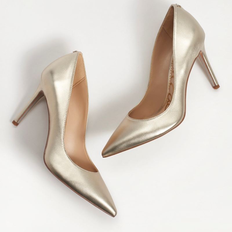 Sam Edelman Hazel Pointed Toe Heel-Light Gold Leather