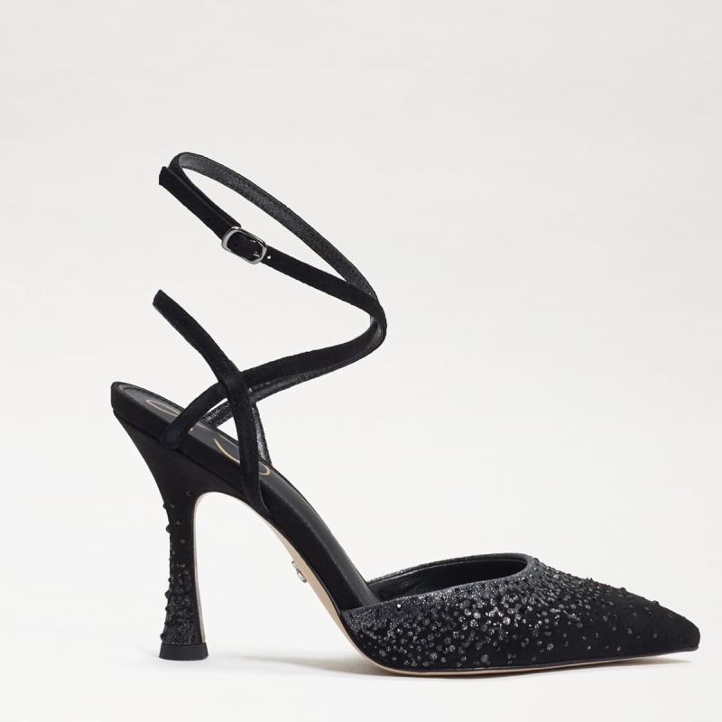 Sam Edelman Hardy Ankle Strap Pointed Toe Pump-Black Suede