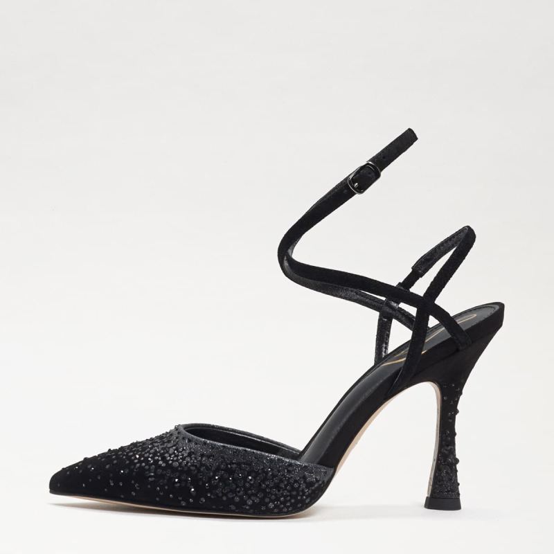 Sam Edelman Hardy Ankle Strap Pointed Toe Pump-Black Suede