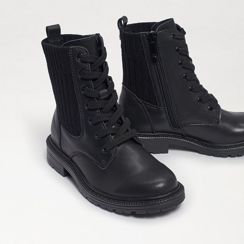 Sam Edelman Lydell Kids Combat Boot-Black Leather