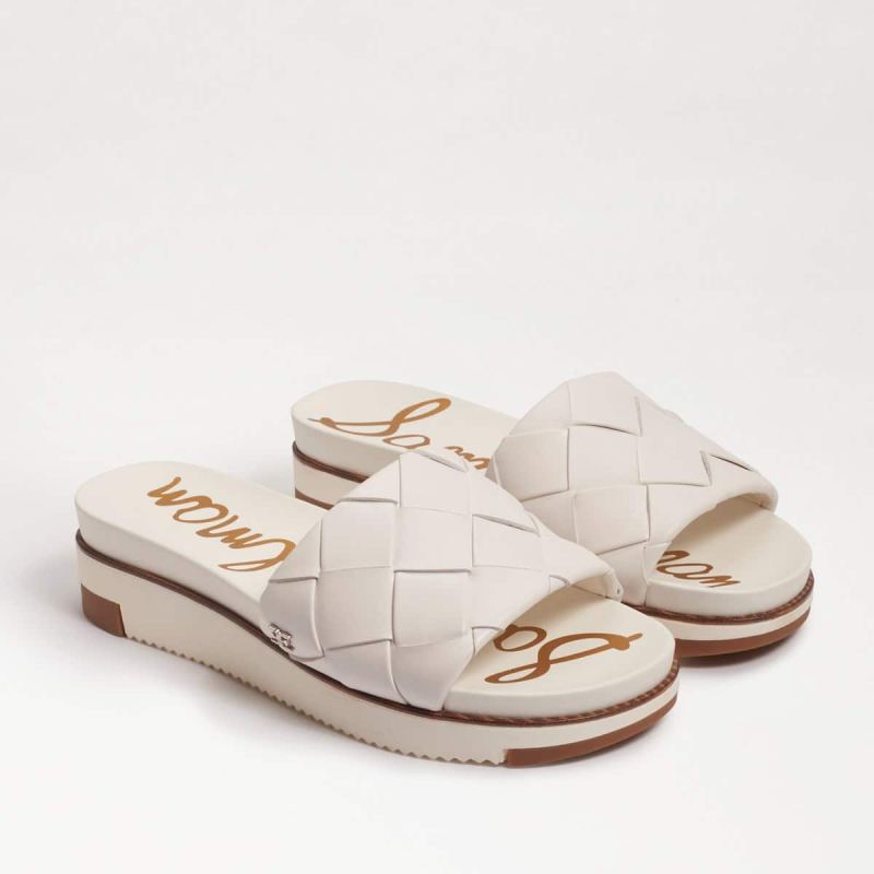 Sam Edelman Adaley Woven Slide Sandal-Bright White Leather - Click Image to Close