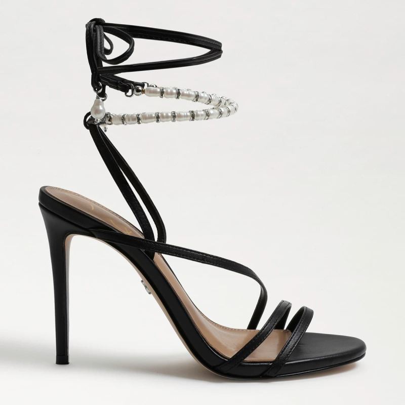 Sam Edelman Scarlette Beaded Ankle Strap Stiletto-Black Leather