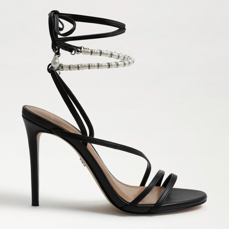 Sam Edelman Scarlette Beaded Ankle Strap Stiletto-Black Leather ...