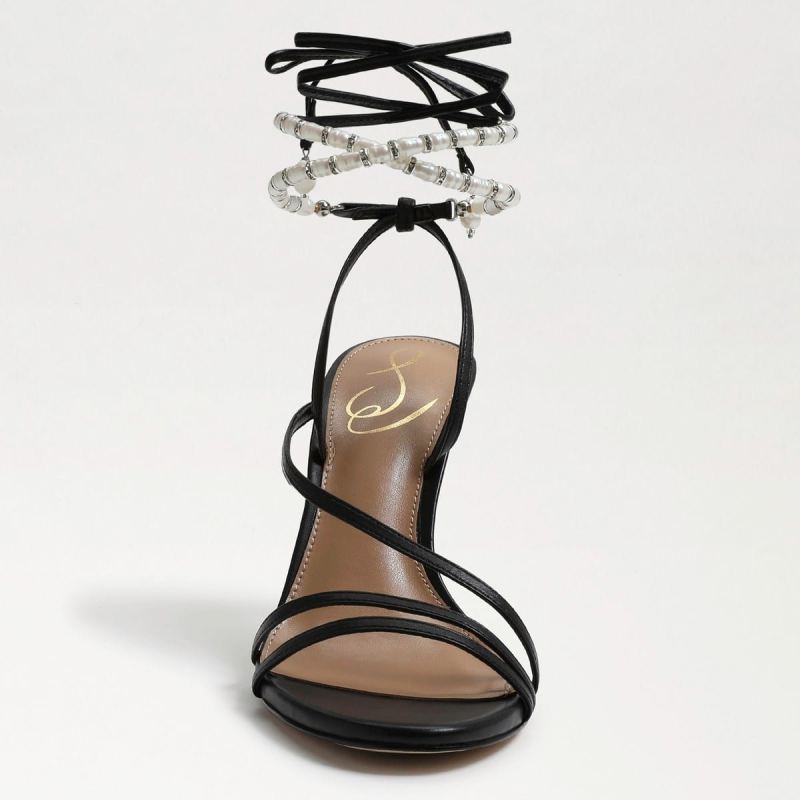 Sam Edelman Scarlette Beaded Ankle Strap Stiletto-Black Leather