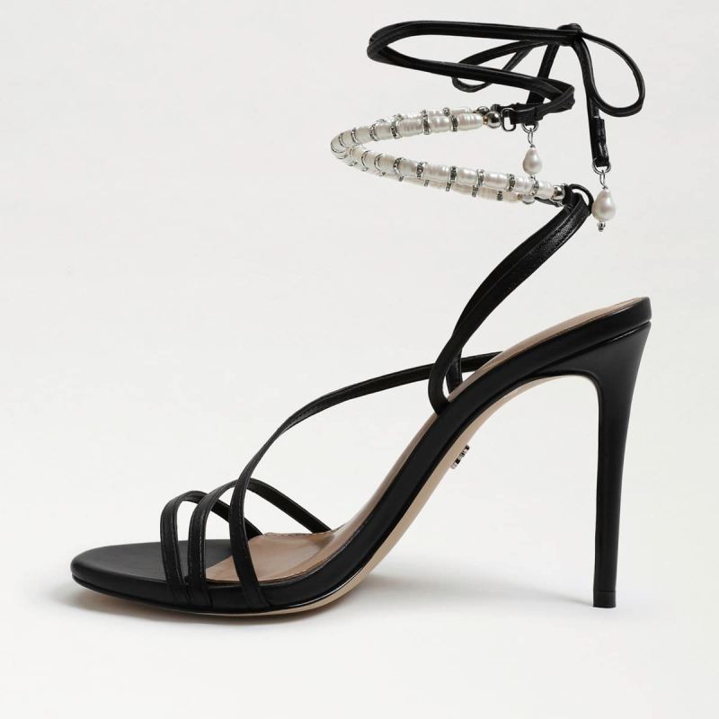Sam Edelman Scarlette Beaded Ankle Strap Stiletto-Black Leather