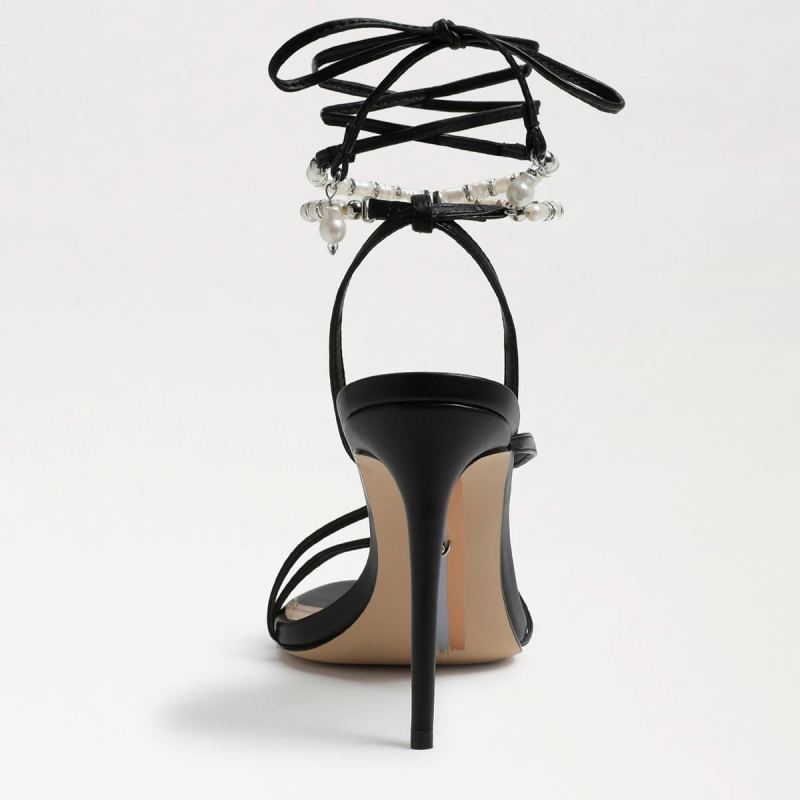 Sam Edelman Scarlette Beaded Ankle Strap Stiletto-Black Leather