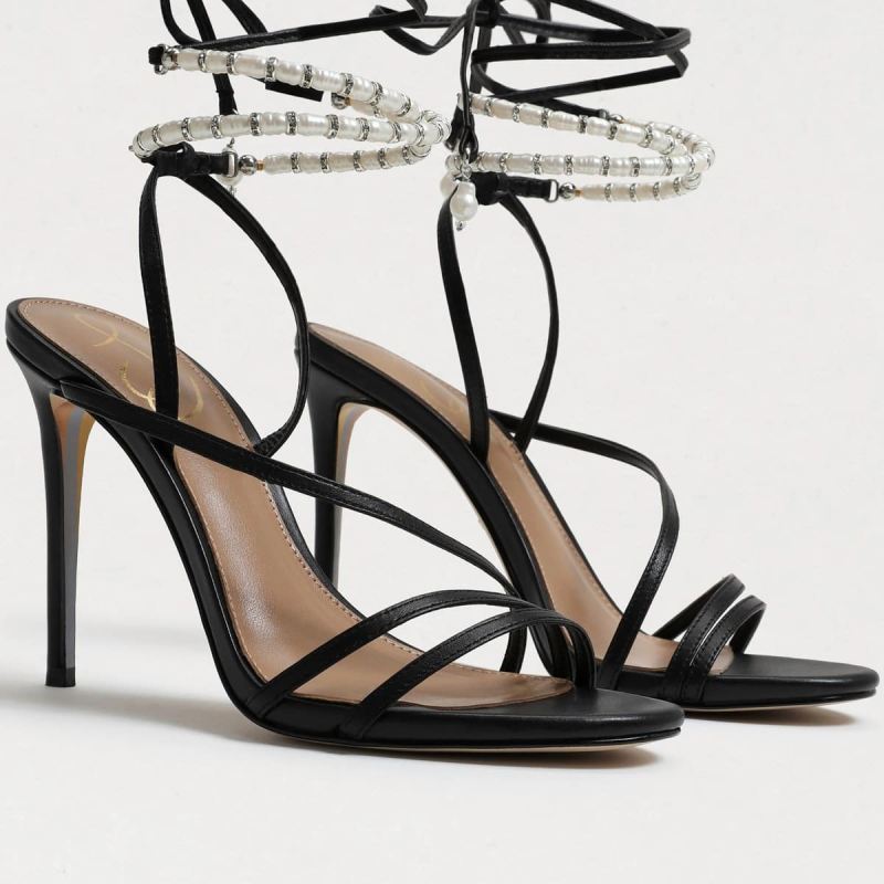Sam Edelman Scarlette Beaded Ankle Strap Stiletto-Black Leather