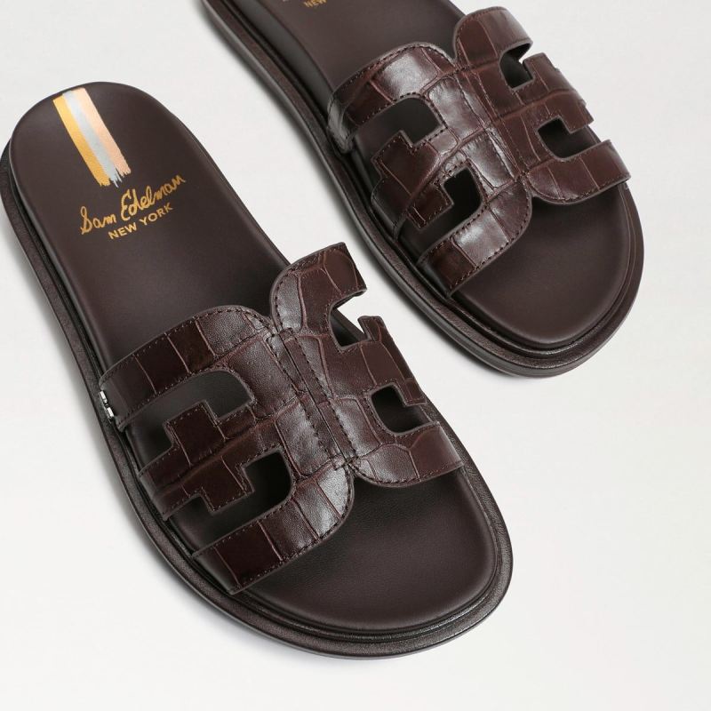 Sam Edelman Valeri Slide Sandal-Dark Mahogany Croc
