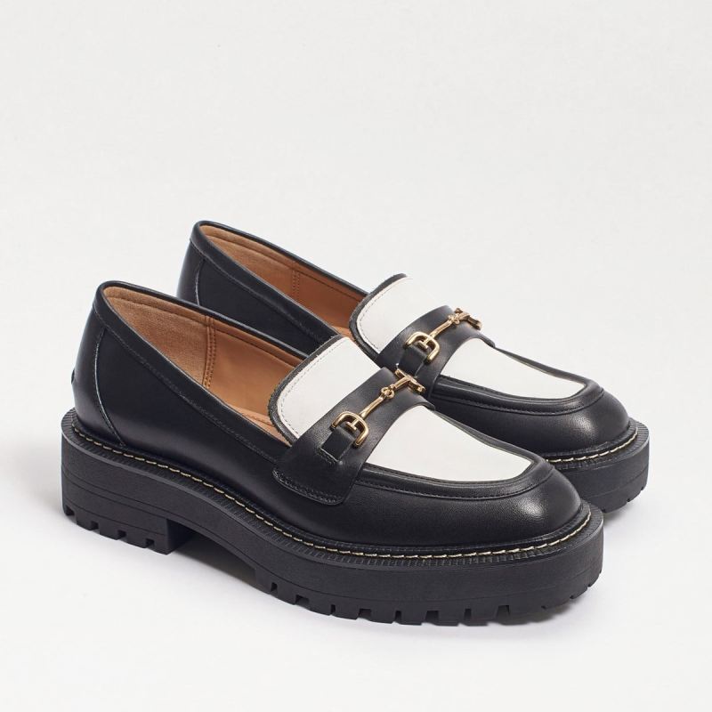 Sam Edelman Laurs Lug Sole Loafer-Black/Bright White Leather - Click Image to Close