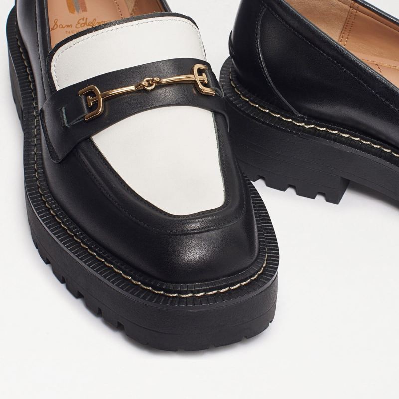 Sam Edelman Laurs Lug Sole Loafer-Black/Bright White Leather