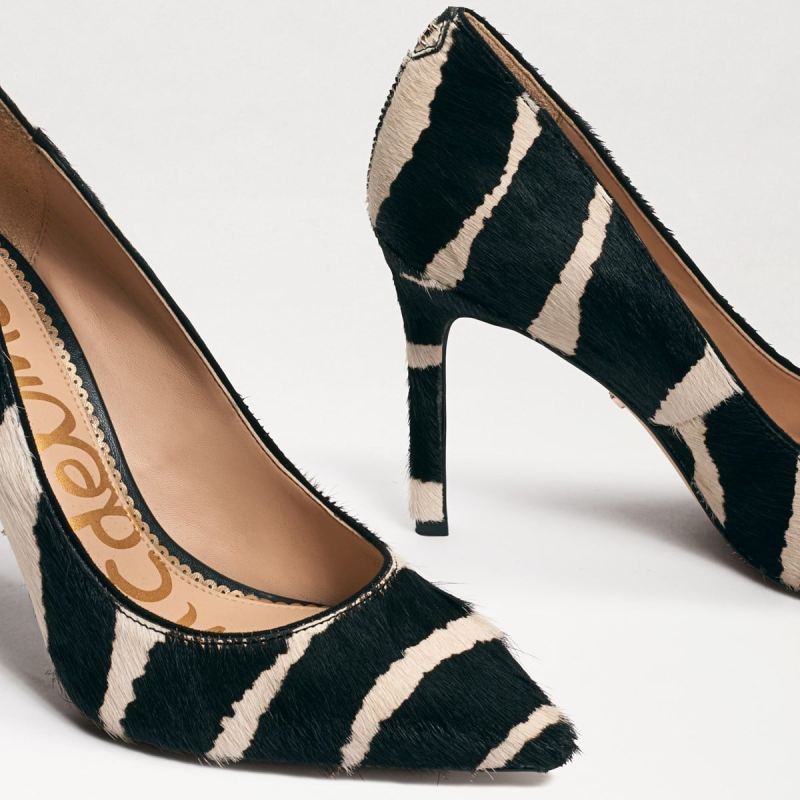 Sam Edelman Hazel Pointed Toe Heel-Black/Ivory Zebra Brahma