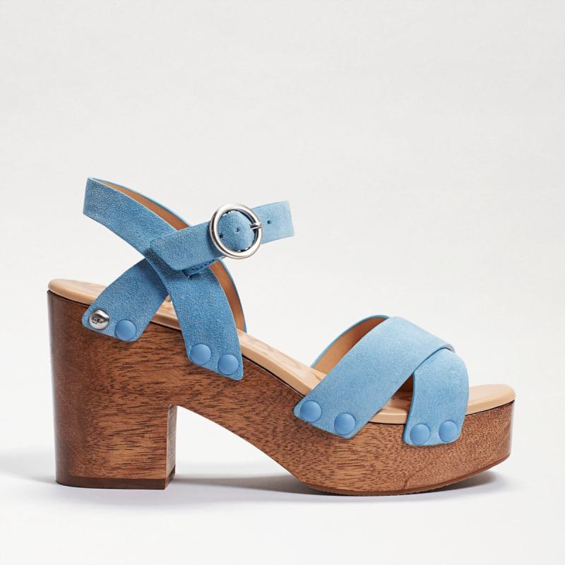 Sam Edelman Josefine Platform Heeled Sandal-Sky Blue Suede